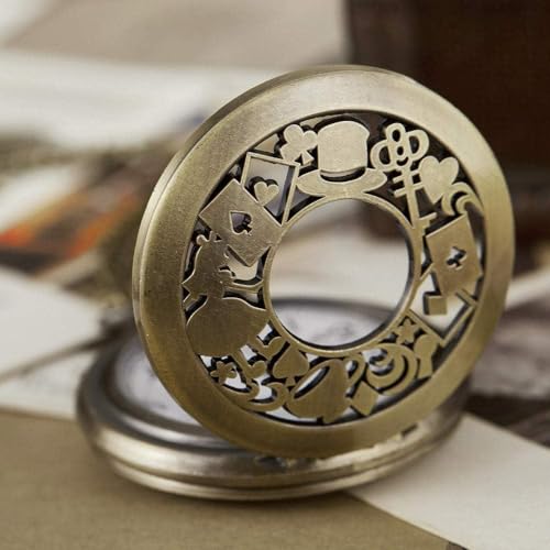 Valkyrie Alice Harikalar Diyarı Temalı Vintage Bronz Cep Saati - Kolye Köstekli Retro Hediye
