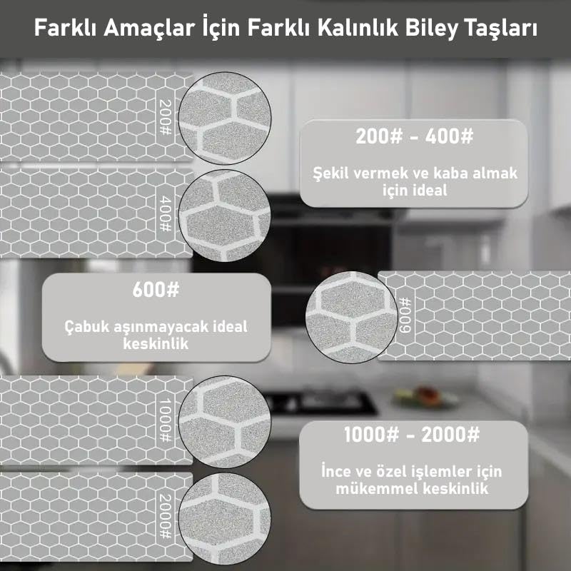 Valkyrie 5 Adet Elmas Biley Seti Bıçak Bileme Taşı Sulu veya Susuz Biley Uzun Ömürlü Aşınmaz 200 400 1000 Grit