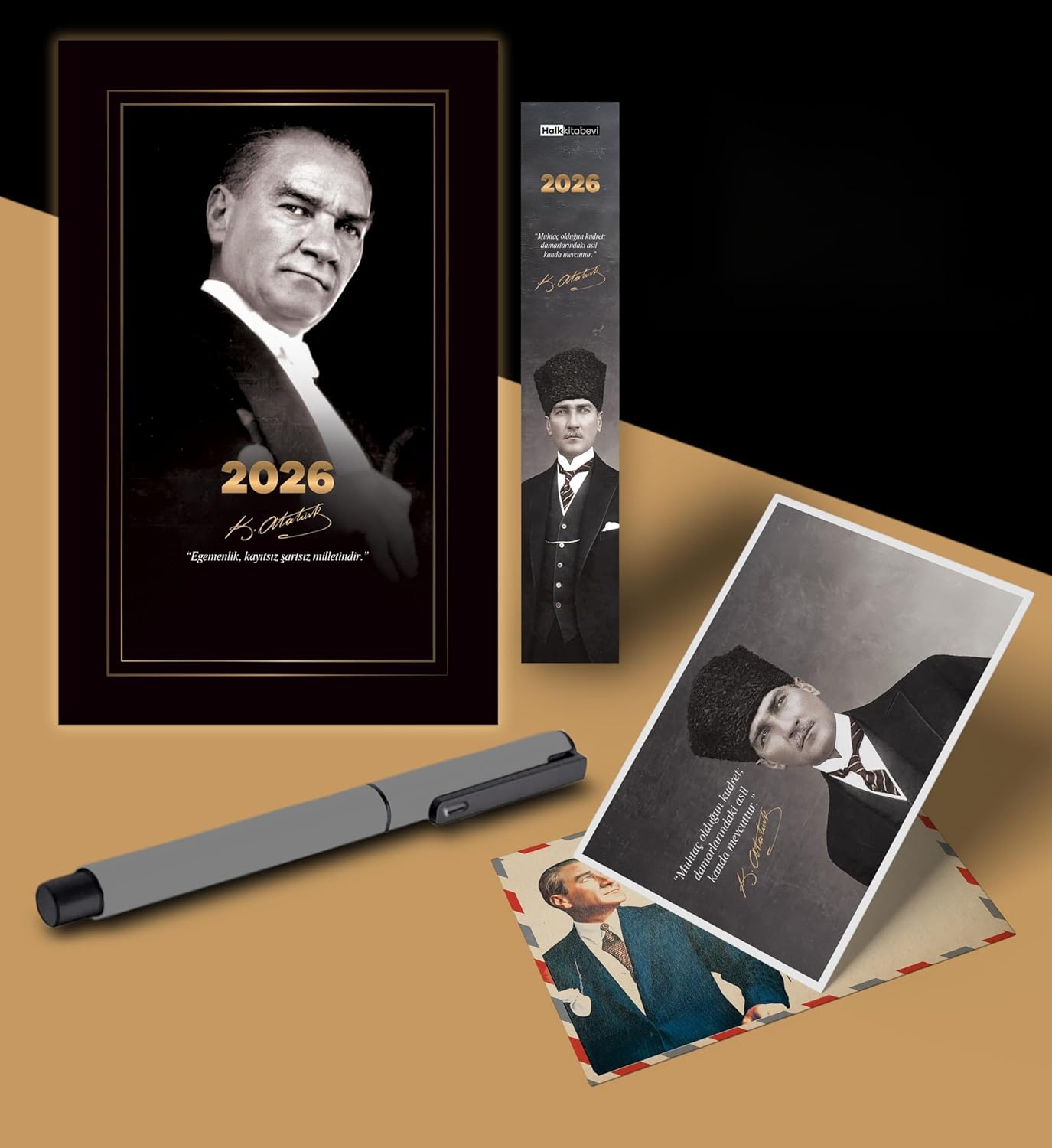 2026 Gazi Paşa Atatürk Ajandası Ayraç Kartpostal Kalem - Gri