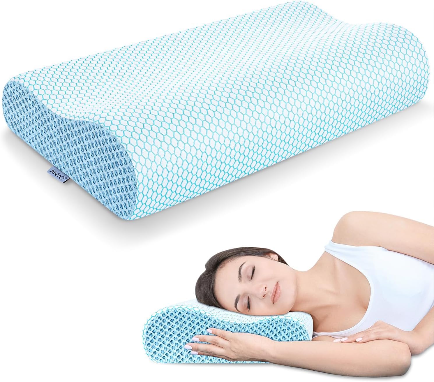 Ankanorm Çift Taraflı Visko Boyun Destek Yastığı, Visco Boyun Yastığı, Büyük Boy Çift Taraflı Yastık, Ortopedik Yastık, 60x40x14-12 cm