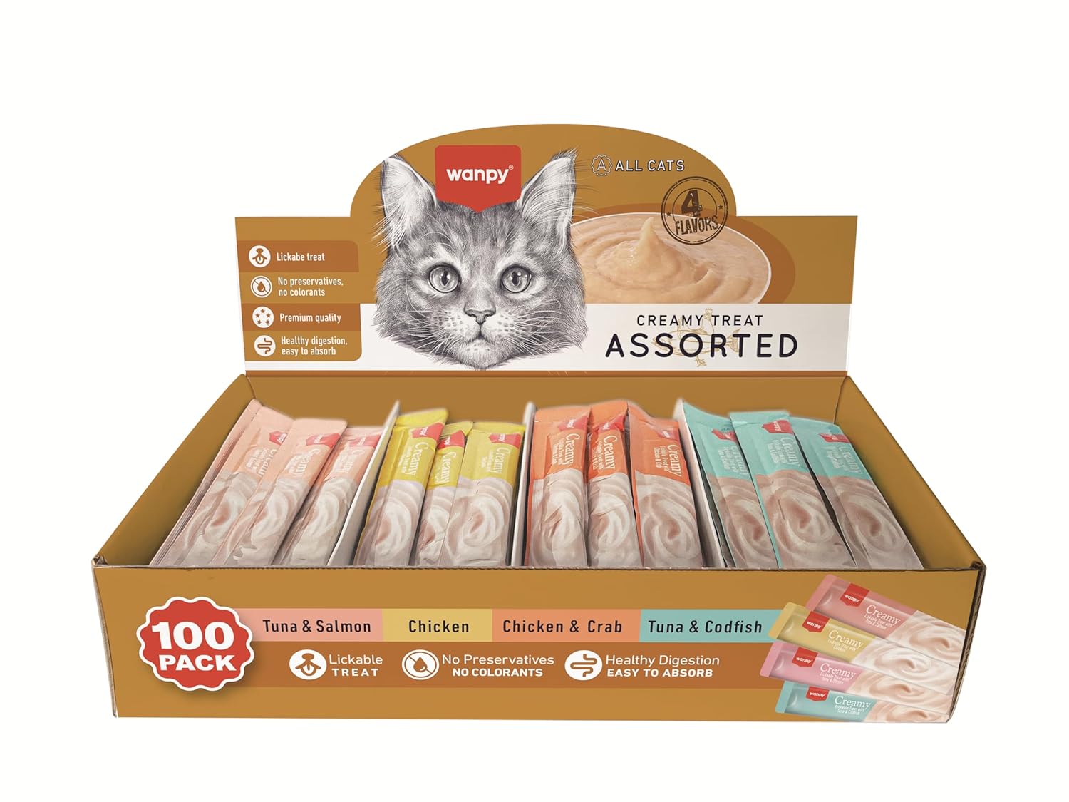 Wanpy Karışık 4 Lezzet 100'lü Krema Kedi Ödülü 100 * 14 gr