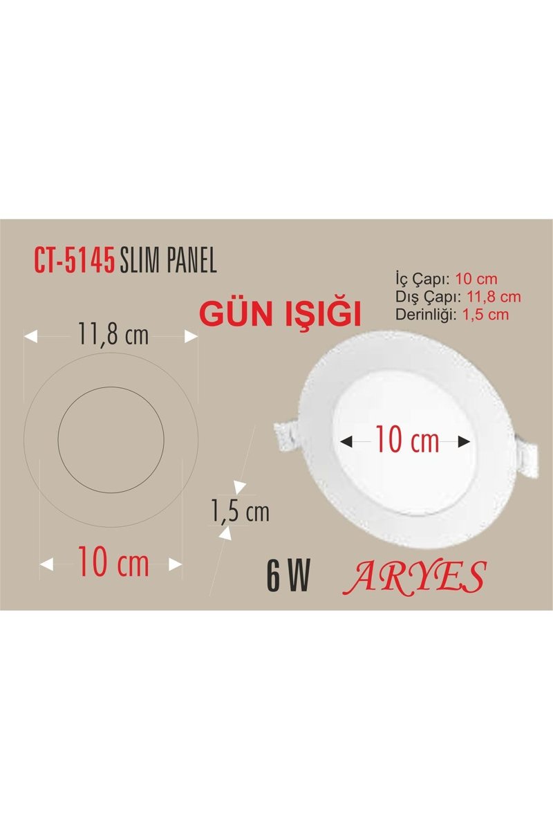 Cata 10 Adet 6 Watt Panel Led Ct-5145G Gün Işığı - Alüminyum Kasa