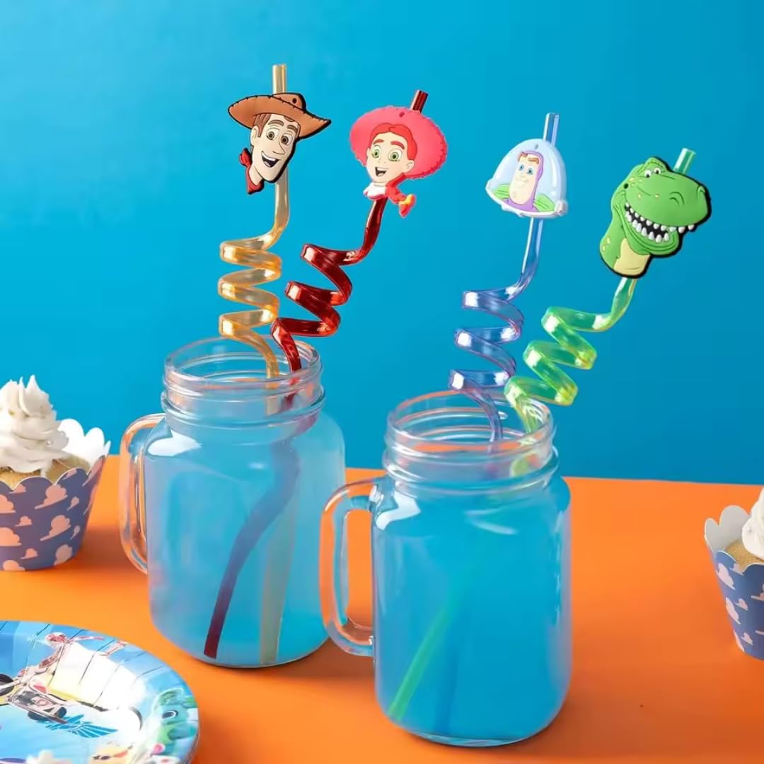 Çocuk Pipeti 4 Adet Şekilli-Uzun Kıvrımlı ve Figürlü Renkli Plastik Pipet Seti 26 Cm Rahat Kullanım