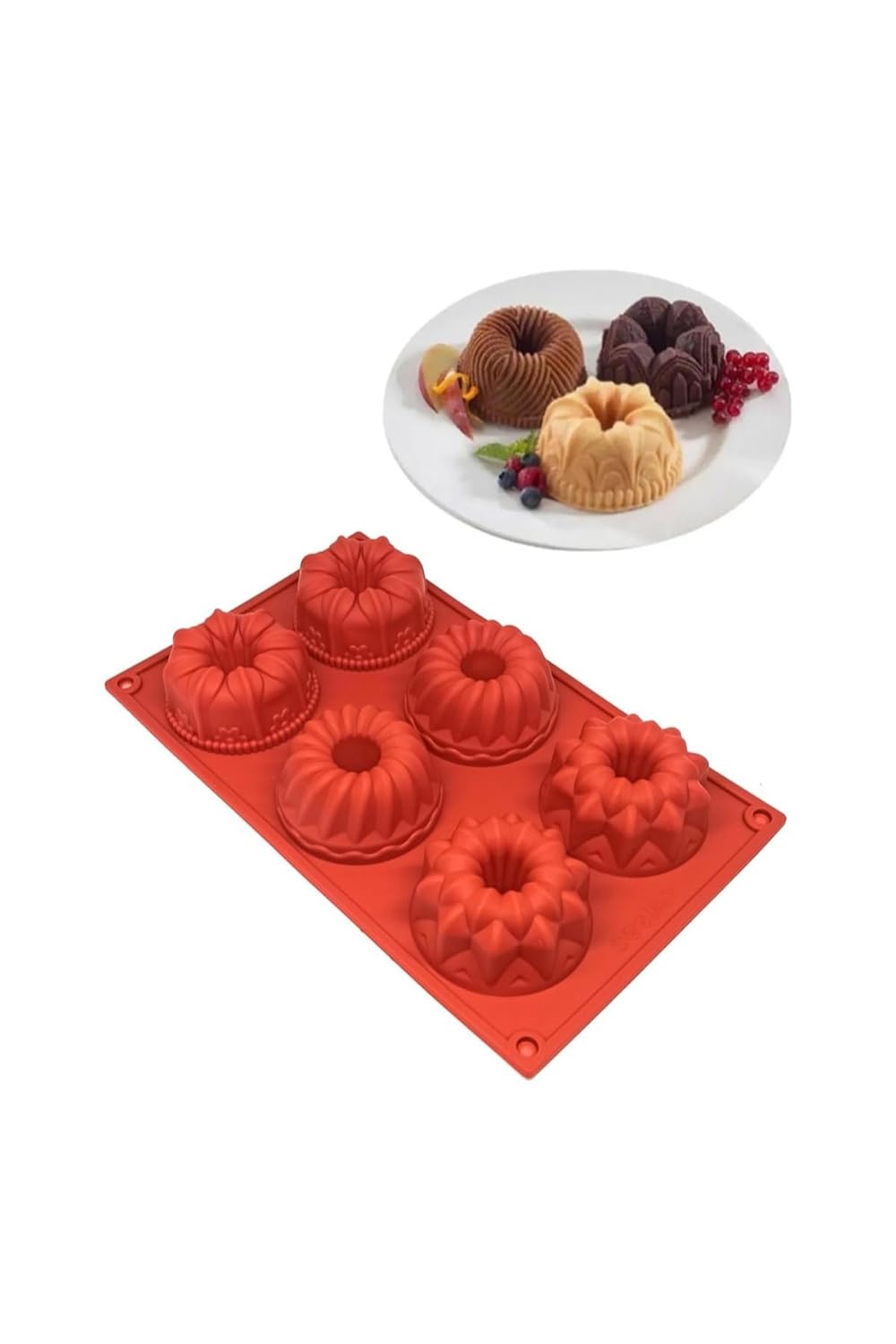 CKM silikon Muffin 3D Figürlü 6lı Kek Çörek Çikolata Kalıbı Silikon Muffin Kalıp Kırmızı