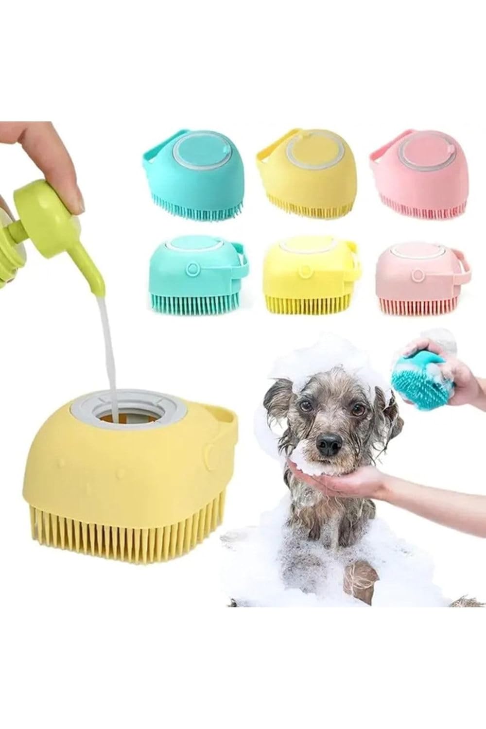 Şampuan Hazneli Kedi Köpek Evcil Hayvan Yıkama Kesesi Silikon Banyo Masaj Tarak Duş Fırçası