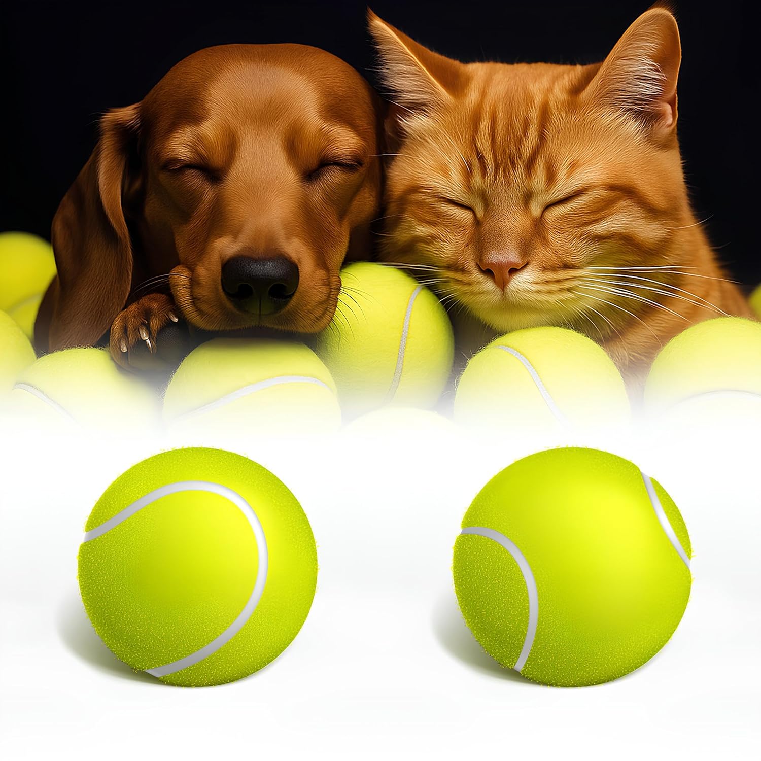 Kanji 2'li Kedi Köpek Tenis Topu | 7.5 cm Orta Boy Dayanıklı Evcil Hayvan Oyuncağı | Diş Dostu, Suda Batmaz, Eğitim ve Oyun Topu | İç-Dış Mekan, Parlak Renkli