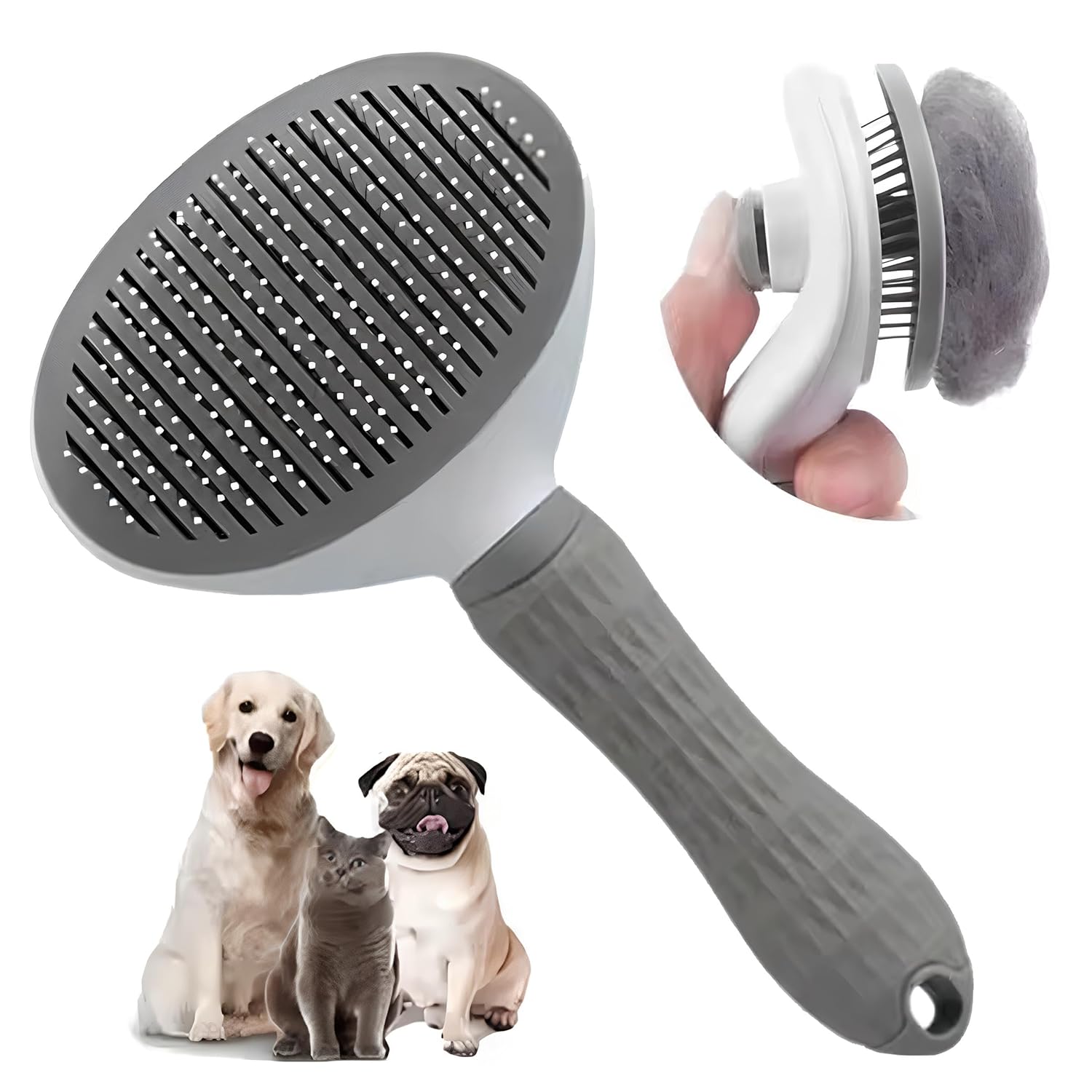 Kanji Gri-Beyaz Otomatik Temizlenen Lüks Basmalı Pet Tarak – Paslanmaz Çelik İğneli Tüy Toplama ve Bakım Fırçası. Kedi ve Köpekler İçin Epilasyon Tarağı. Uzun ve Kısa Tüylü Irklar için Uygun