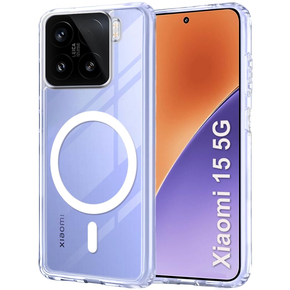 Ehr. Xiaomi Mi 15 Uyumlu Kamera Korumalı Magsafe Wireless Şarj Özellikli Sert Sararmaz Kristal Şeffaf Kılıf (Şeffaf, Xiaomi Mi 15)