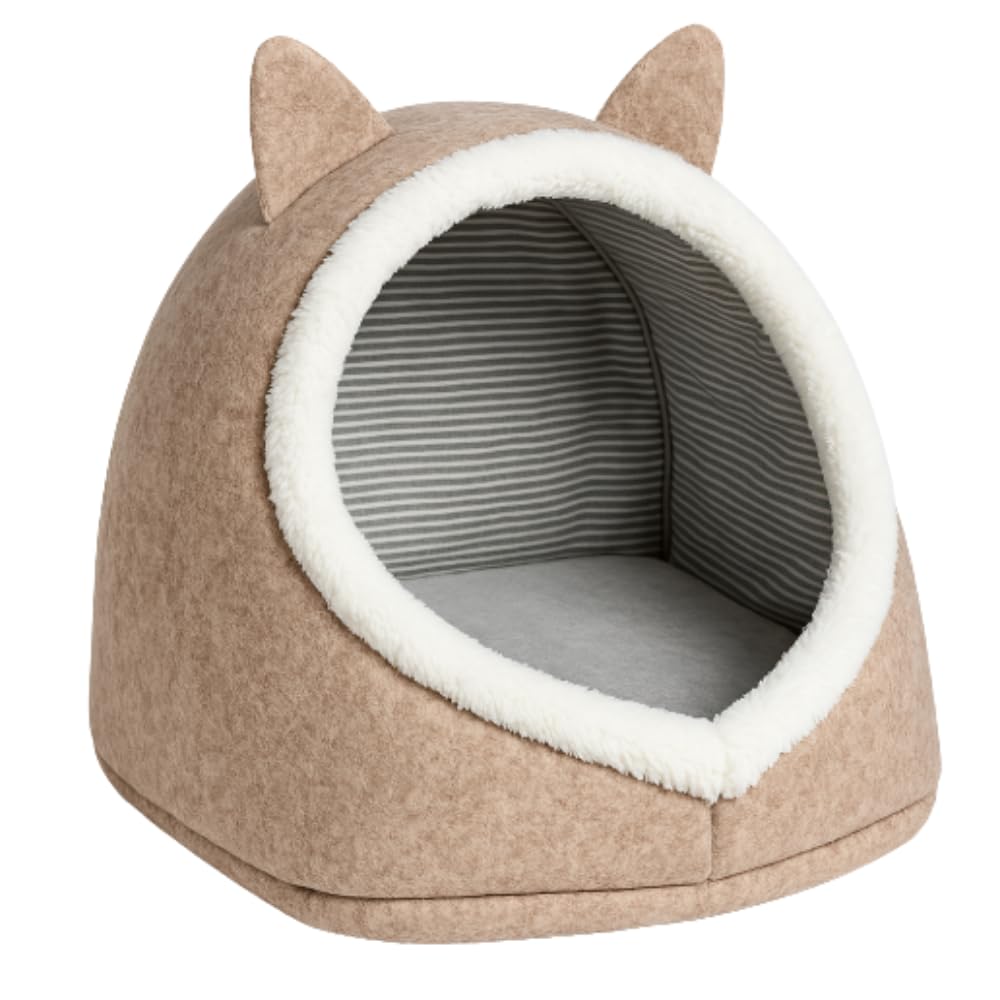 Beylini Kedi Köpek Evi Katlanabilir Evcil Hayvan Yatağı Peluş Yastık Hediyeli Dekoratif Kedi Köpek Yaşam Alanı (Bej, L)