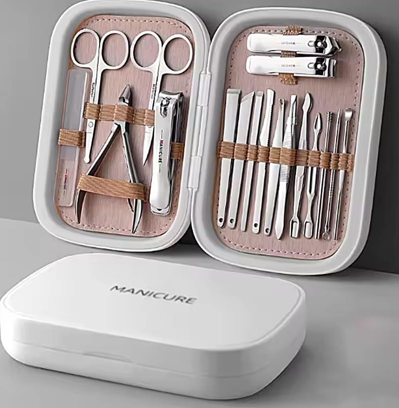 Beyaz 18 Parça Profesyonel Manikür Pedikür Seti Karbon Çelik Yeni Tasarım