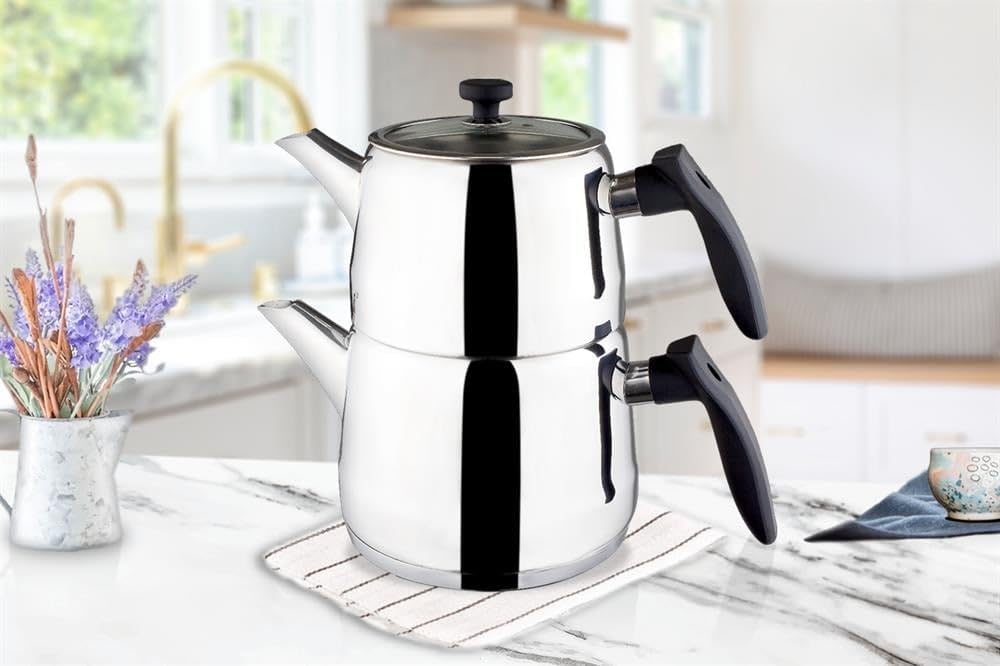 Paci Aleda Serisi Plastik Kulplu 304 Çelik Çaydanlık 2 Litre Hacimli