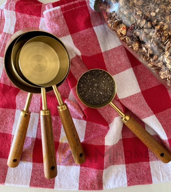 Makkam Home | Ahşap Saplı 4'lü Ölçüm kabı, ölçüm tüpü, 4 adet, ahşap sap, birinci sınıf paslanmaz çelik, kuru ve sıvı ölçüm kabı, pişirme, Ahşap Saplı Otantik Altın Renk 60 ml, 80 ml, 125 ml, 250 ml)