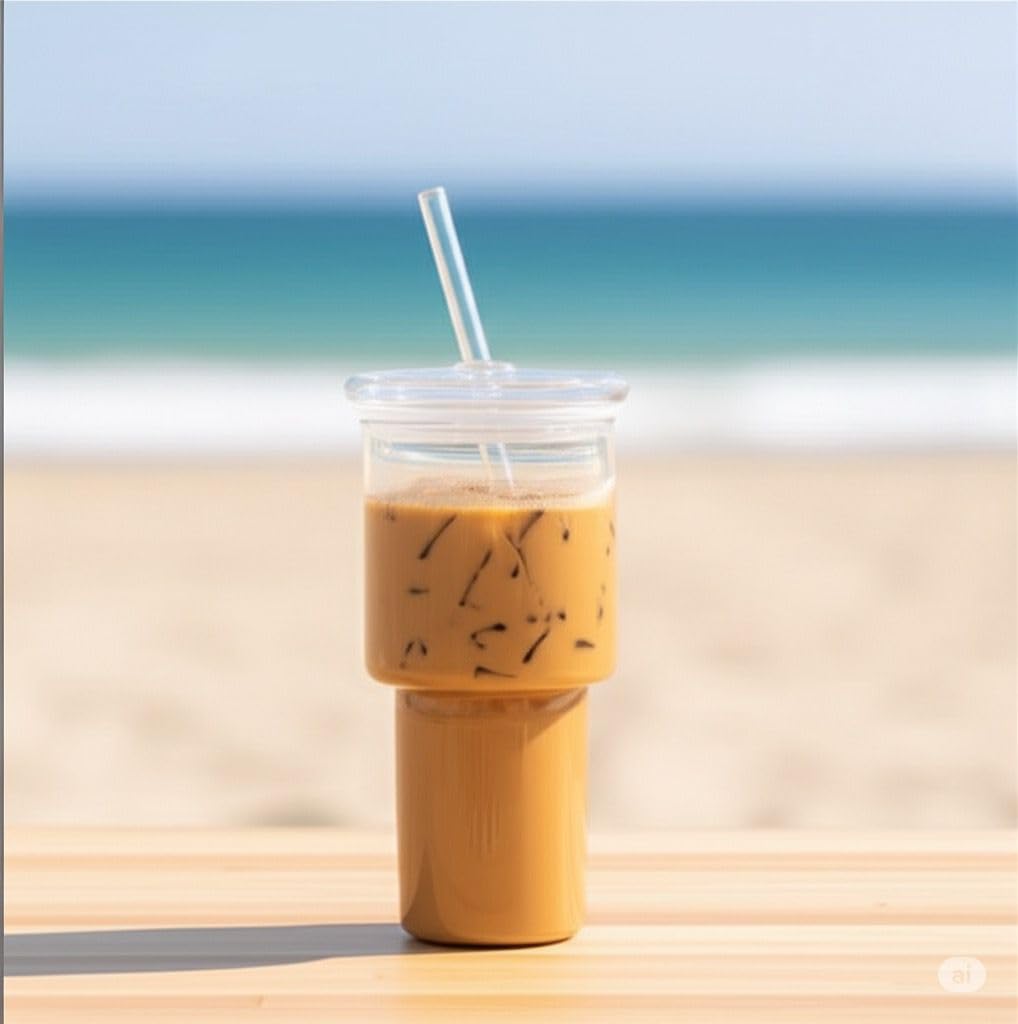 Paçi Bambu Kapaklı Cam Pipetli 450 ml Borosilikat Bardak