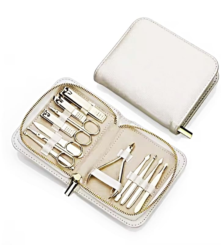 12 Parça Manikür Pedikür Seti, Gold Paslanmaz Çelik, Tırnak Bakım Aletleri, Özel Taşıma Çantalı (Özel Seri)