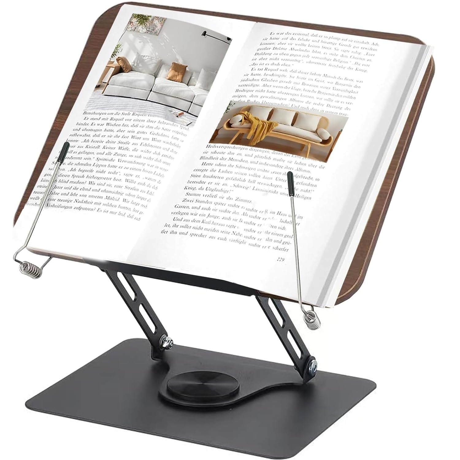 HT-907 Metal Ahşap Kitap Okuma Standı 360 Dönebilen Katlanabilir Masaüstü Rahle Laptop Standı Tablet