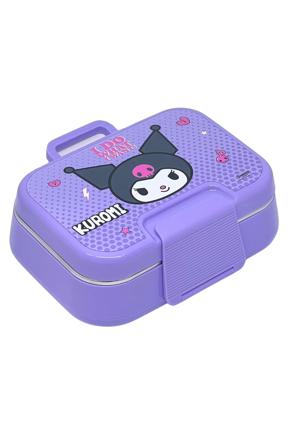 Wiggle Bento 1030ml Lunchbox Kuromi Lisanslı Tek Katlı 2 Bölmeli Paslanmaz Çelik Sefer Tası Yemek Kutu (Mor2)