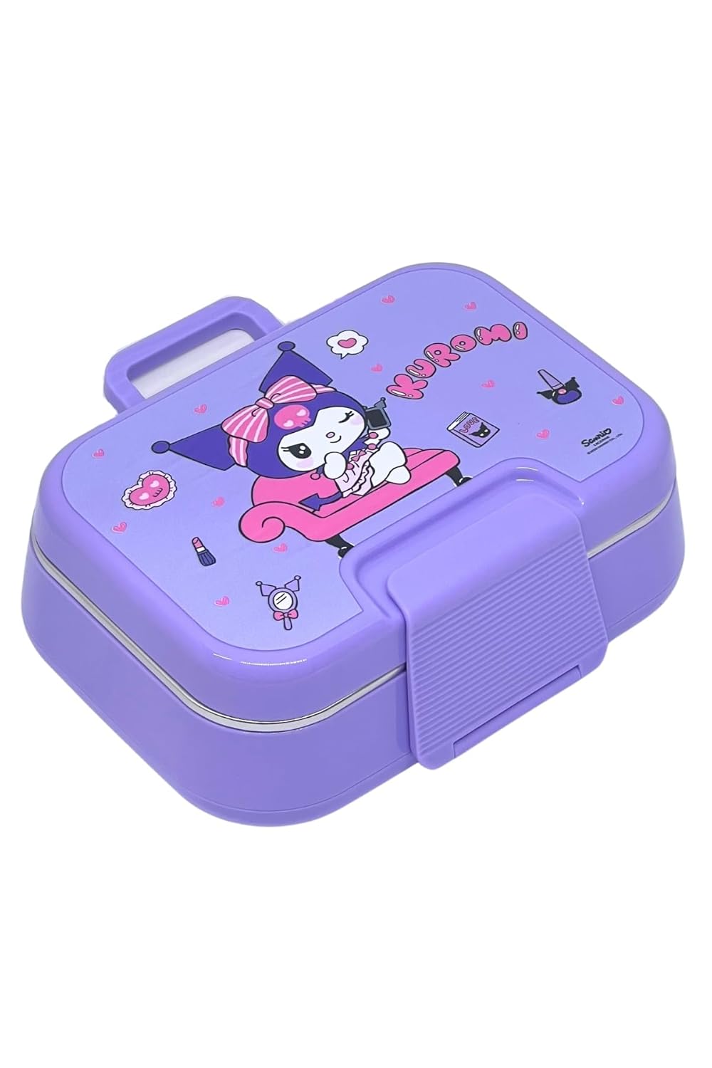 Wiggle Bento 1030ml Lunchbox Kuromi Lisanslı Tek Katlı 2 Bölmeli Paslanmaz Çelik Sefer Tası Yemek Kutu (Mor1)