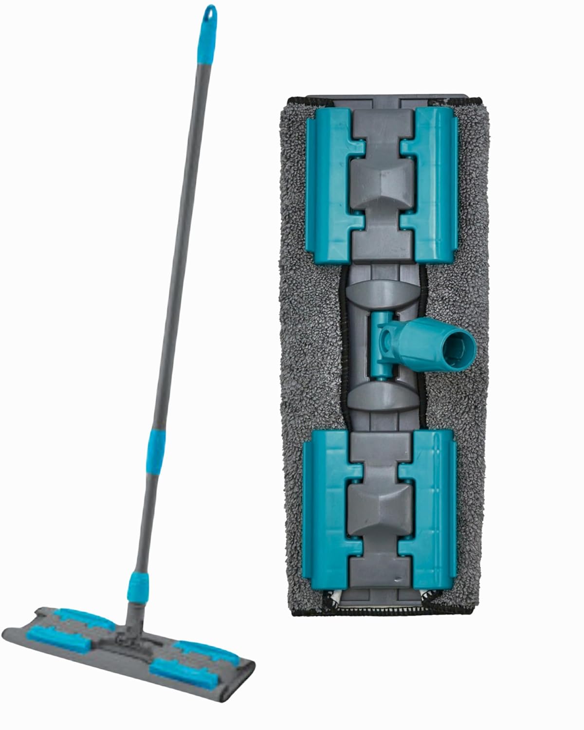 Teleskopik Saplı, Mikrofiber Bezli Mop - 140 cm uzunluktaki teleskobik sapi ve 360 derece dönebilen