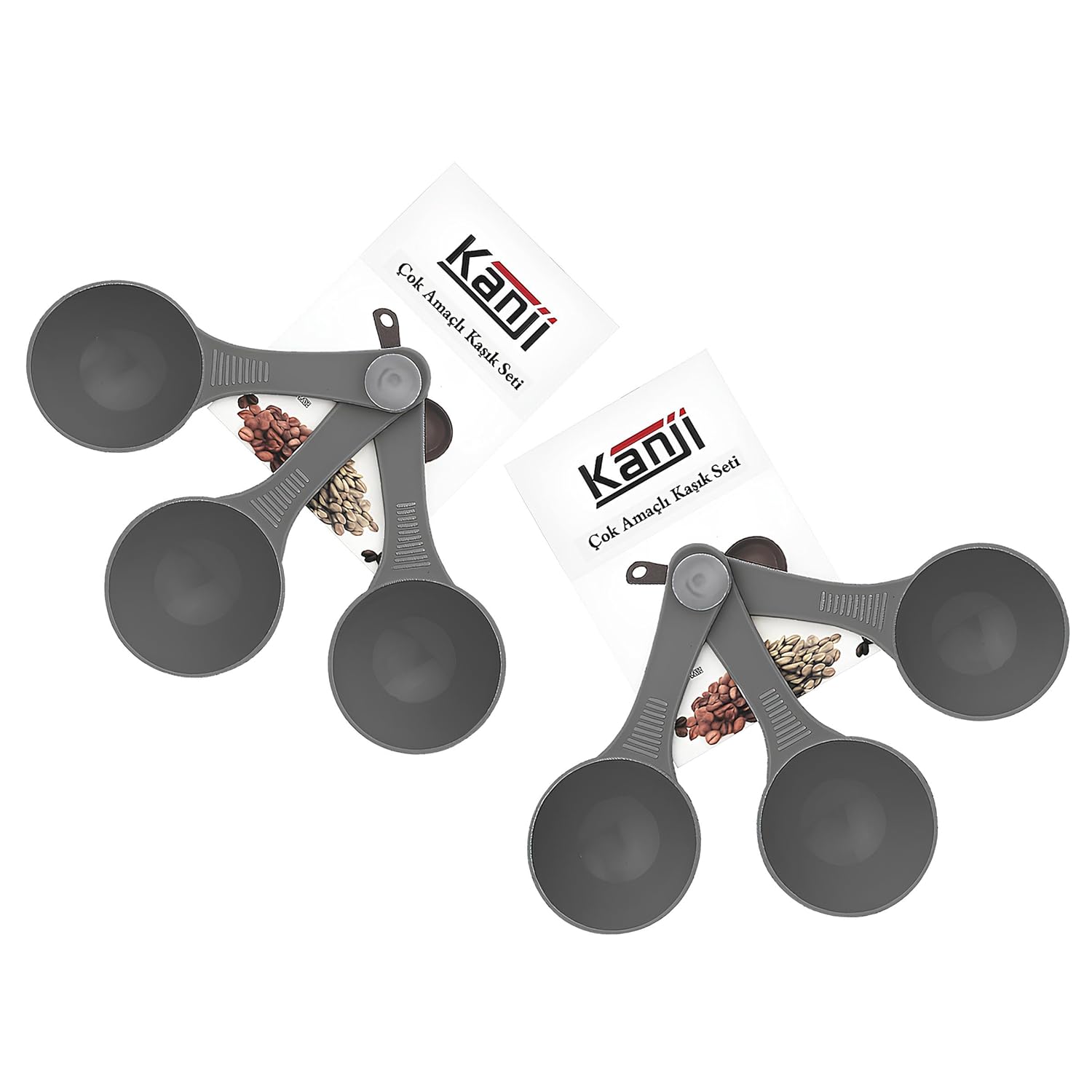 Kanji 6'lı Gri Ölçü Kaşığı Seti (2 x 3’lü Takım) – 30 ml Plastik Gıda Ölçüm Kaşığı – Kahve, Mama, Baharat ve Toz Karışımlar İçin Gıda Temasına Uygun Pratik Plastik Kaşık