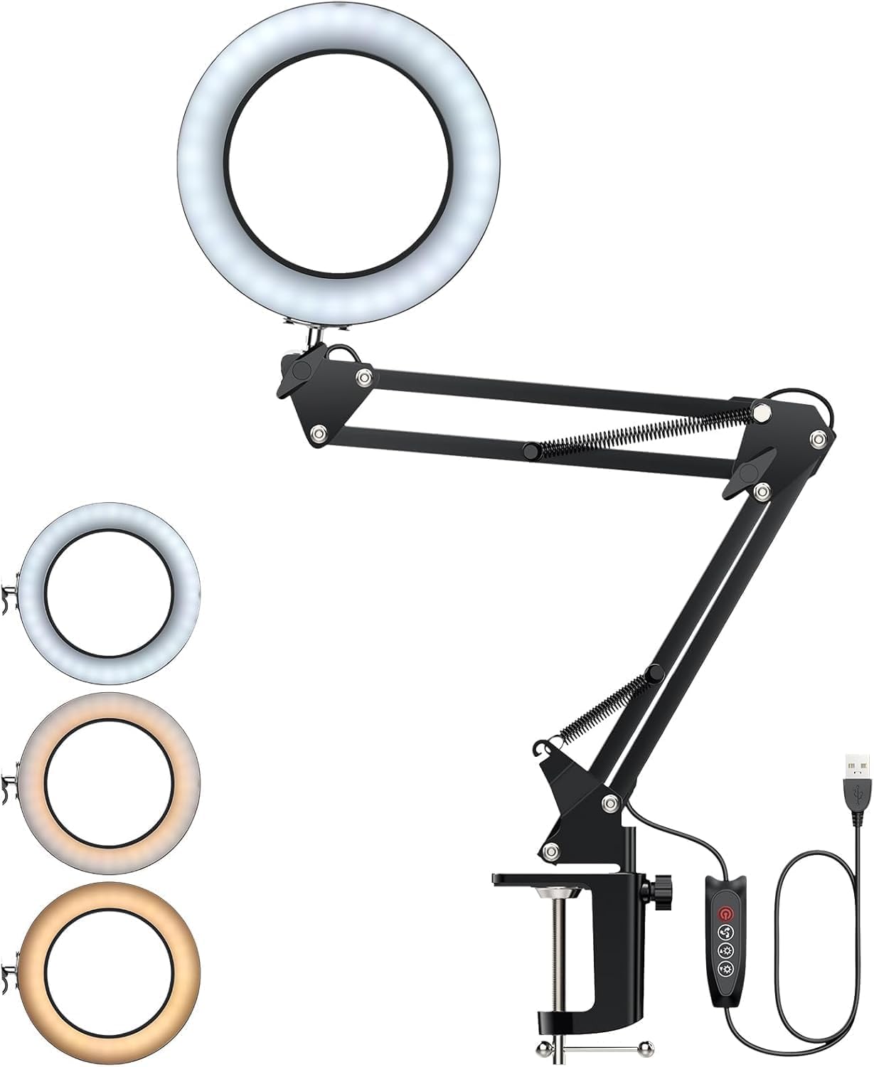Infomax 20 cm Halka Işık – Masa Üstü Montajlı, Esnek Metal Kol,3 Mod Renk Sıcaklığı, Parlaklık Ayarlı, Telefon Tutuculu, YouTube, Ürün Çekimi, Makyaj ve Üstten Fotoğrafçılık içinl
