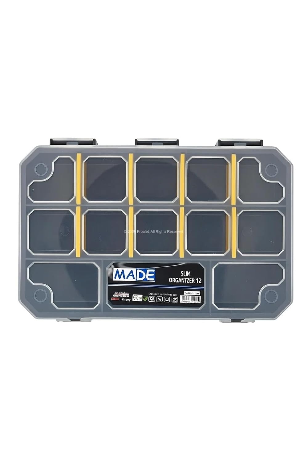 Proalet Made Slim Organizer 12 Bölmeli, Şeffaf, Düzenleyici Kutu, Polipropilen Malzeme, Çekmece İçi ve Masaüstü Kullanım İçin, Hafif Taşınabilir, Saklama Kutusu
