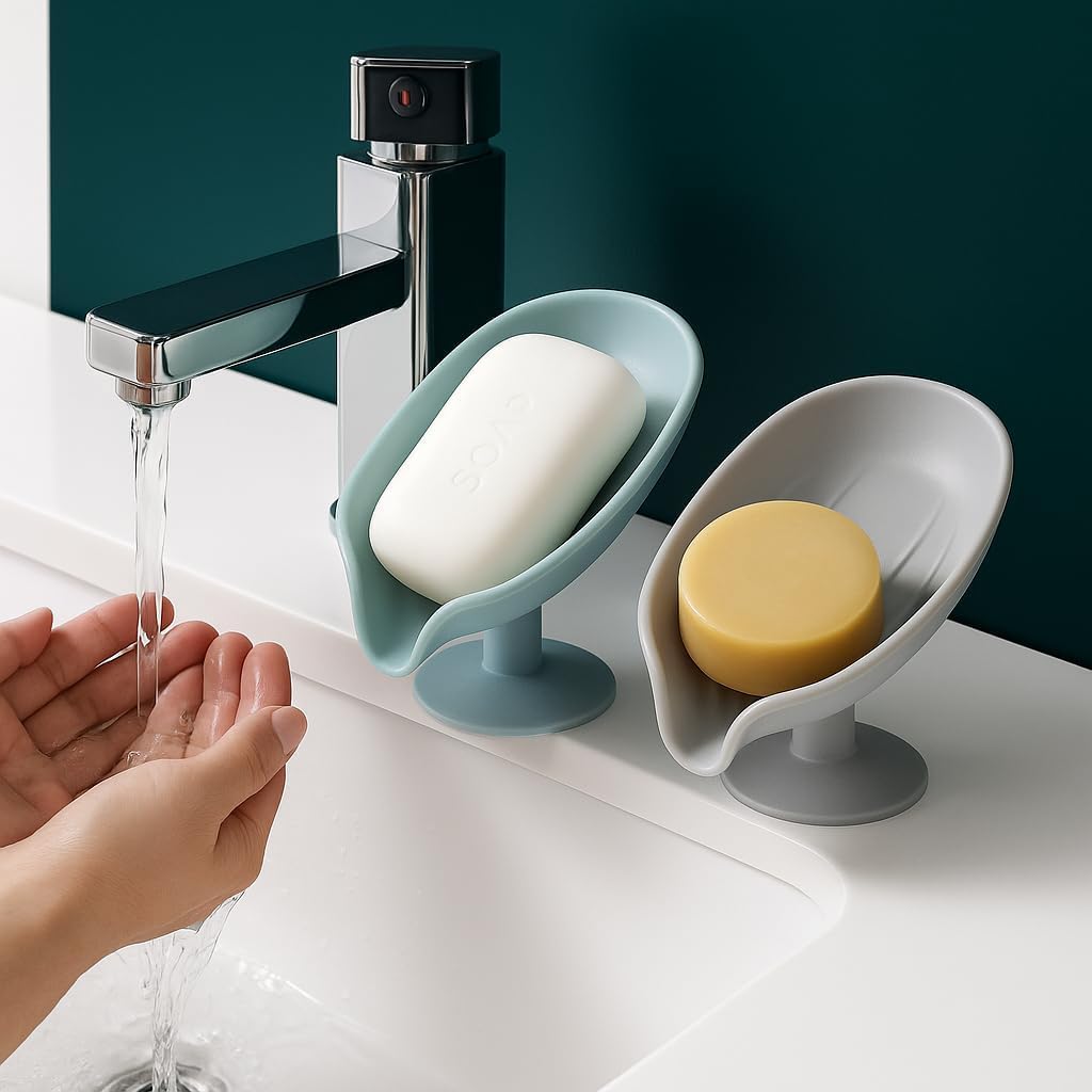 Vantuzlu Su Giderli Sabunluk, Yaprak Şeklinde Katı Sabunluk Lavabo Üstü Güçlü Vantuz Özellikli