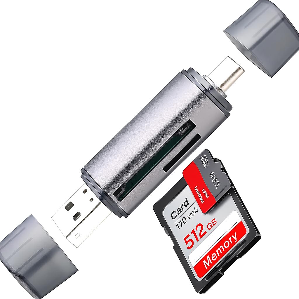 Kyrotech 2'si 1 Arada USB 3.0 & Type-C SD Kart Okuyucu | TF/SD/SDXC/SDHC Kartları Destekler | PC, Dizüstü, Android Telefon ile Uyumlu Çift Konnektörlü Hafıza Kartı Adaptörü
