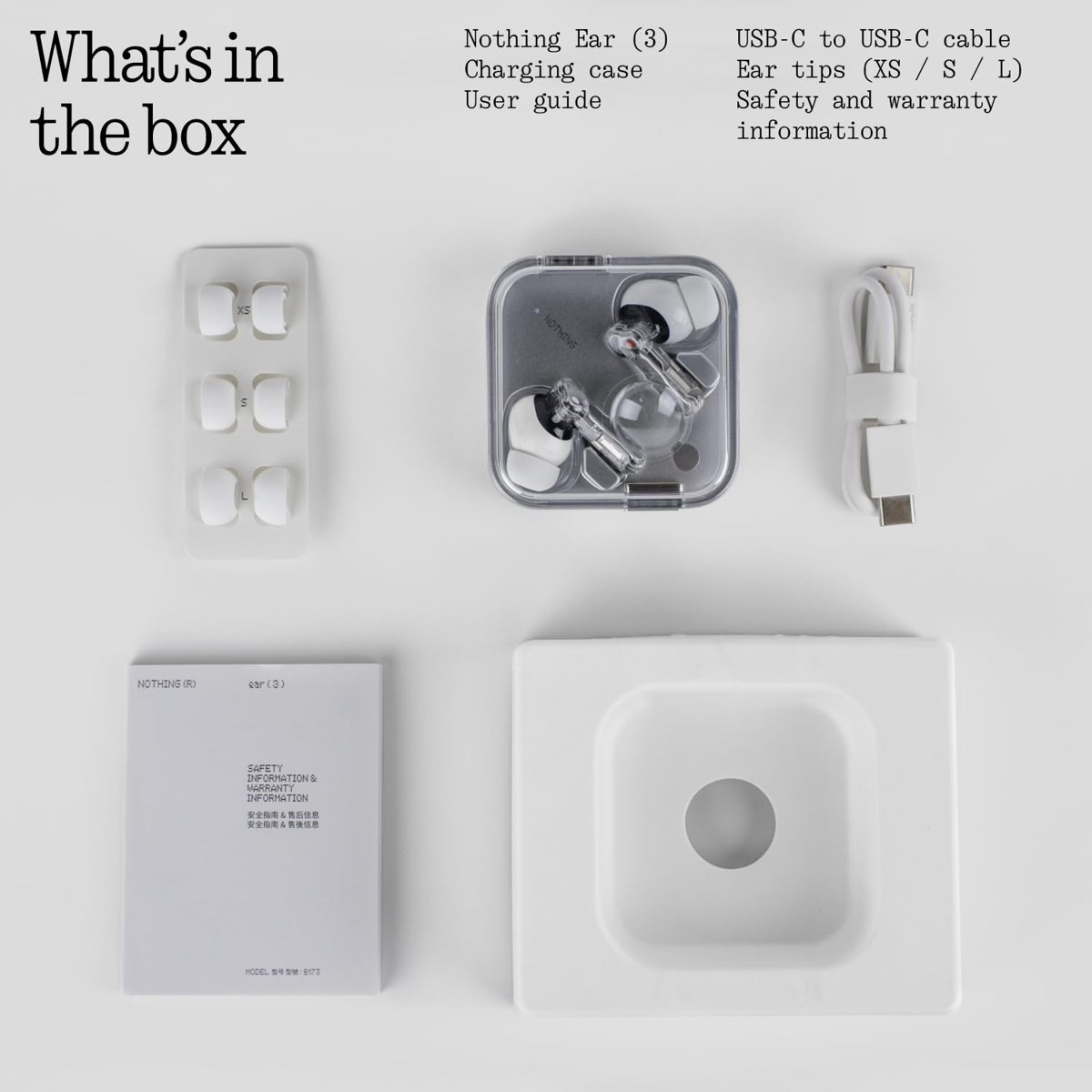 Nothing Kulak (3) Kablosuz Kulaklık Süper Mikrofon 45dB Hibrid Aktif Gürültü Önleyici Bluetooth Kulaklıklar Hi-Res 6 Mics, 12mm Dinamik Bas Güçlendirme, iPhone Android için Çift Bağlantı ANC Spor