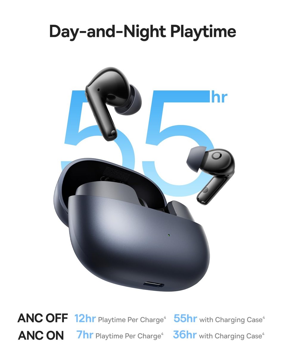 Baseus Bass BP1 Pro ANC 6 Mikrofon AI Çağrı IP55 55 Saat Kablosuz Kulaklık Siyah