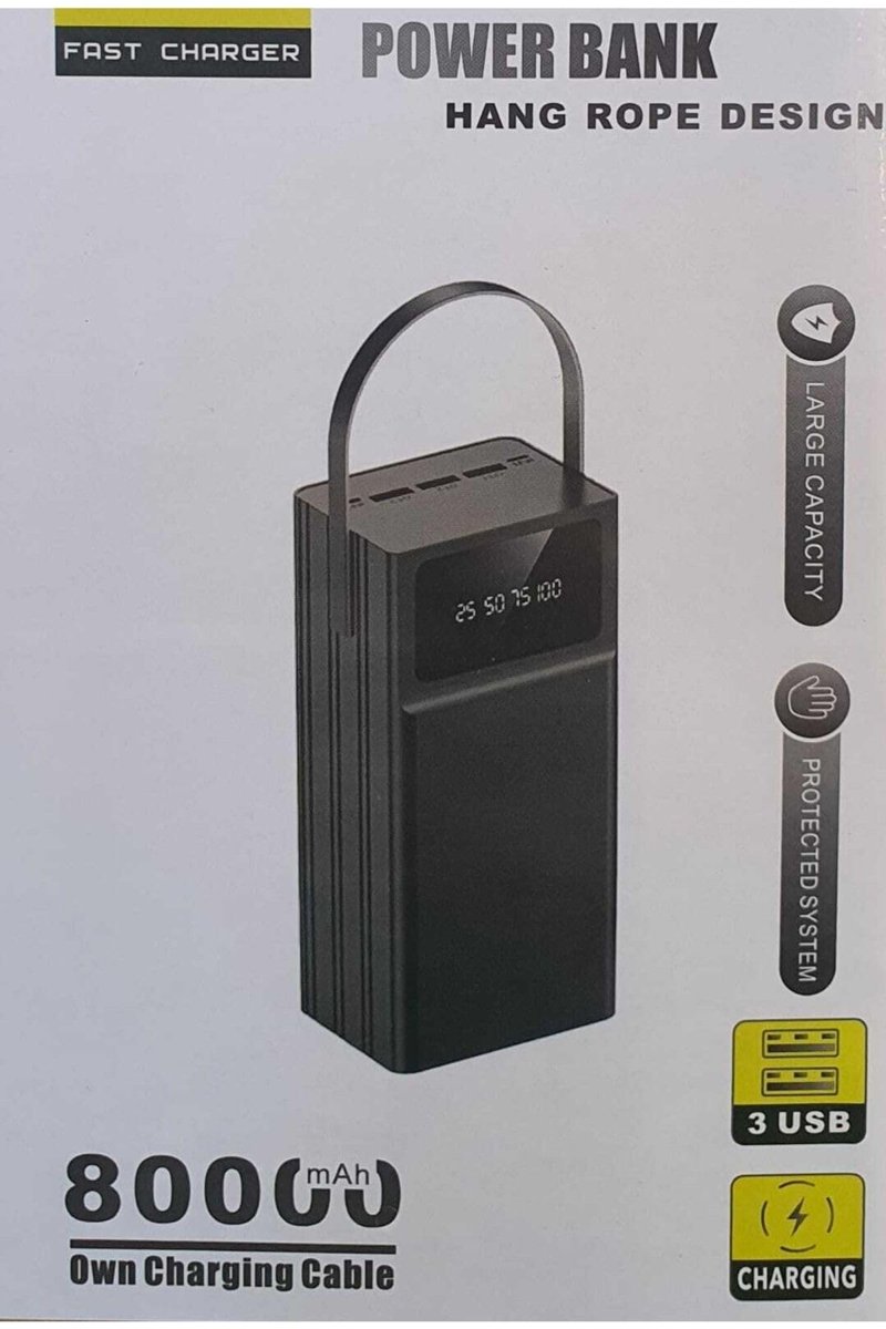 Junglee 80000 Mah Powerbank Ios Android Uyum Ekranlı Type C Mikro Usb Lightning Çıkışlı Siyah
