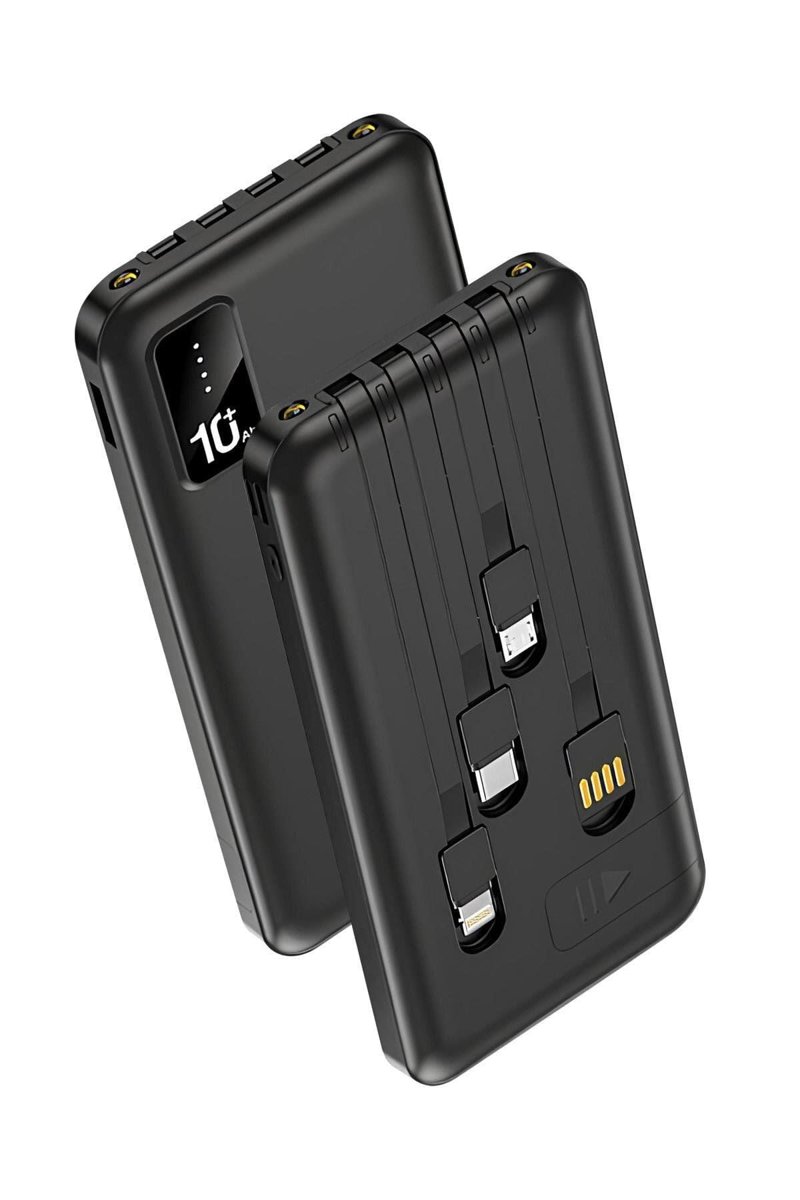 Junglee 10000Mah Powerbank Kendinden Kablolu Led Işikli Taşinabilir Şarj Aleti Telefon Standli Siyah