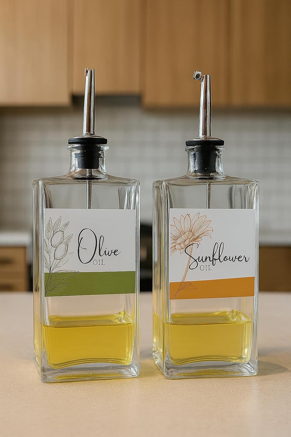 Zbern 2’li 500 ml Cam Yağlık & Sirkelik Şişe Seti – Gümüş Kapaklı, Şeffaf Cam, Sızdırmaz, Modern Tasarım – Zeytinyağı, Sirke, Nar Ekşisi ve Soslar İçin Uygun Mutfak Şişesi