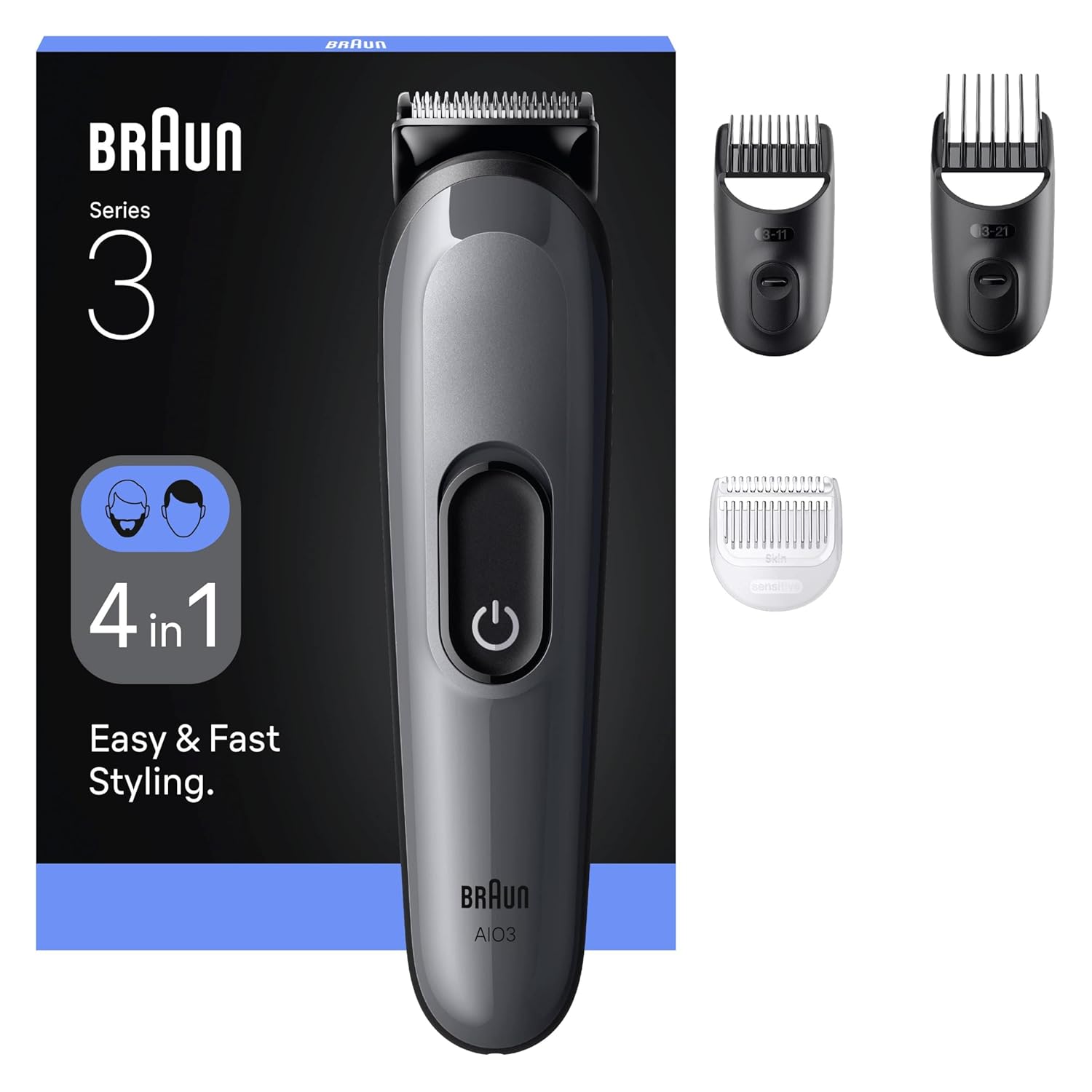 Braun Hepsi Bir Arada Series 3, 4’ü 1 arada Tıraş Kiti, Keskin Bıçak, 14 Uzunluk, AIO3500