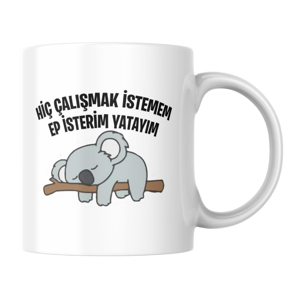 Hiç Çalışmak İstemem Ep İsterim Yatayım Komik Yazılı Kupa Bardak Hediyelik Çay Kahve Kupası Coffee M