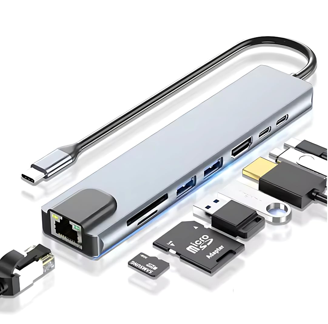 Vetech Macbook Pro Air UyumluType-C Port Çoklayıcı Hub Dönüştürücü Çevirici Ekstra USB, Type-C, HDMI, Micro SD, 8in1