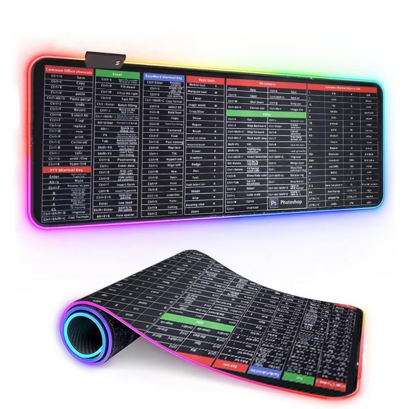 Coverzone Büyük Oyuncu RGB Mousepad ve Klavye Pad Kısa Yollar Desenli Işıklı 70cm x 30cm Mouse Pad