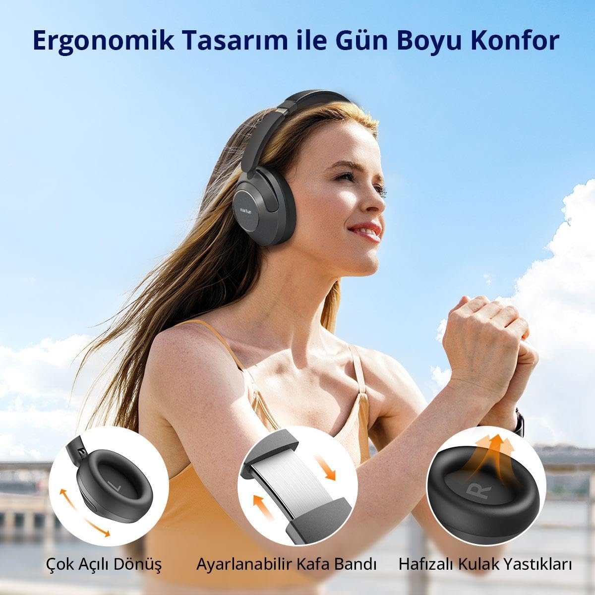 Earfun Wave Pro Kulak Üstü Bluetooth Kulaklık - ANC - 80 Saate Kadar Pil Ömrü - Siyah (Earfun Türkiye Garantili)