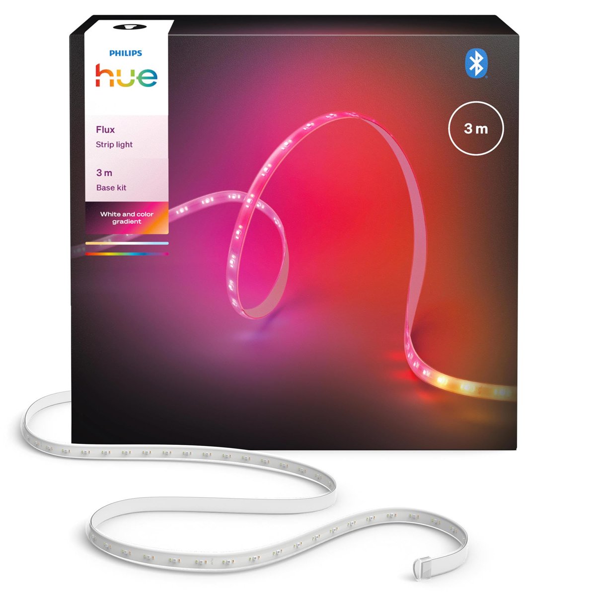 Philips Hue Flux 3 m LED ışık şeridi, 1200 lm, canlı renkler, esnek iç aydınlatma, Chromasync renk karışımı, RGBWWIC, kesilebilir, genişletilebilir, tekrar kullanılabilir, uygulama ve sesli kontrol