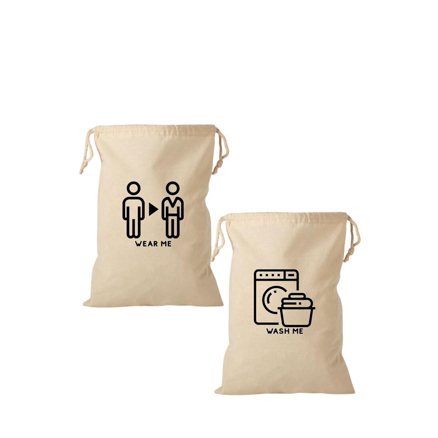 Odorshield+ İp Büzgülü Ham Bez Kese, Kirli Torbası, Ayakkabı Torbası, Çok Amaçlı Kese, Seyahat Torbası 30x40 (2 Adet) (Wear Me/Wash Me Baskılı)