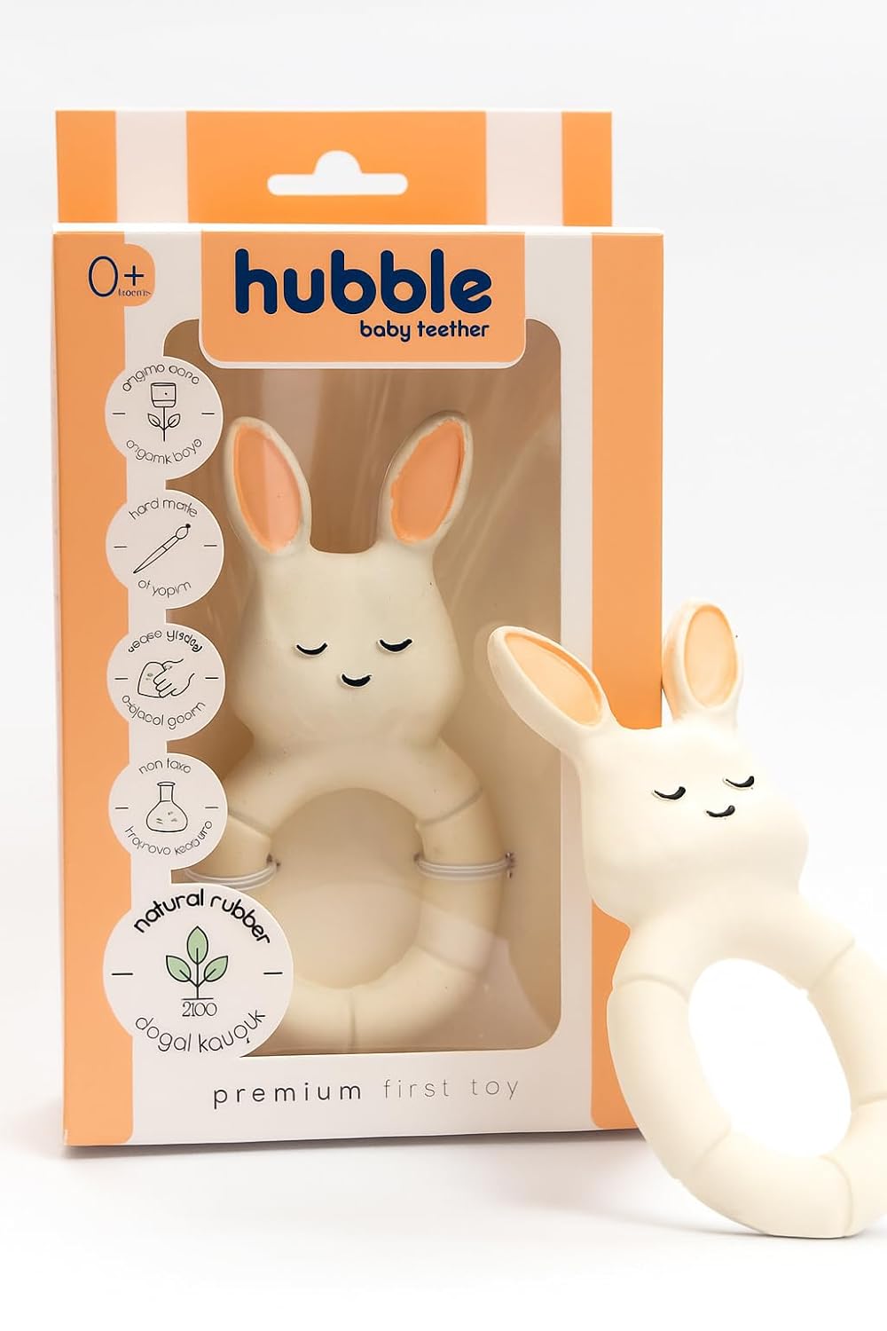 Hubble Bebek Diş Kaşıyıcı Ve Oyuncak - Tavşan Halkalı Şekilli Dişlik (%100 DOĞAL KAUÇUK)