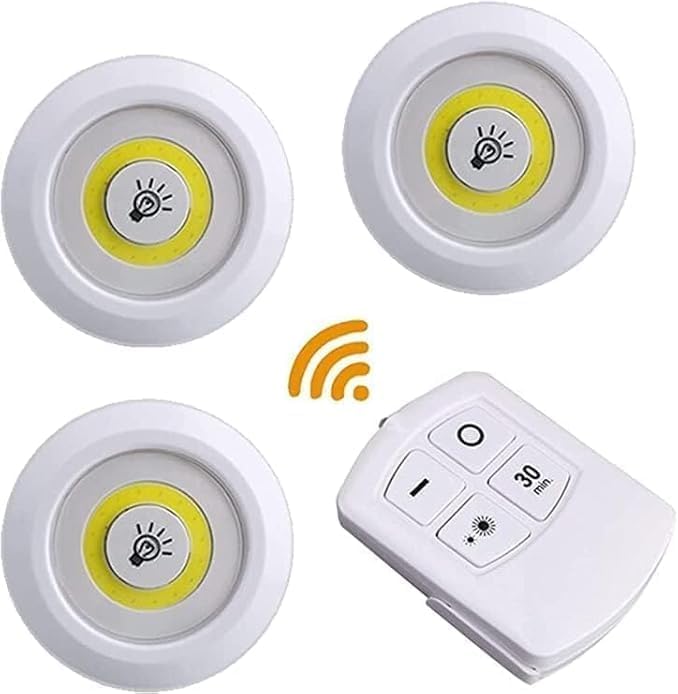Orret Home Kablosuz Uzaktan Kumandalı LED Spot Lamba – 3’lü Pilli Set, Dolap Altı Işık, Gece Lambası, Dolap İçi Aydınlatma, Kumanda Kontrollü Mini Spot Lamba (Piller Kutuya Dahil Değildir)