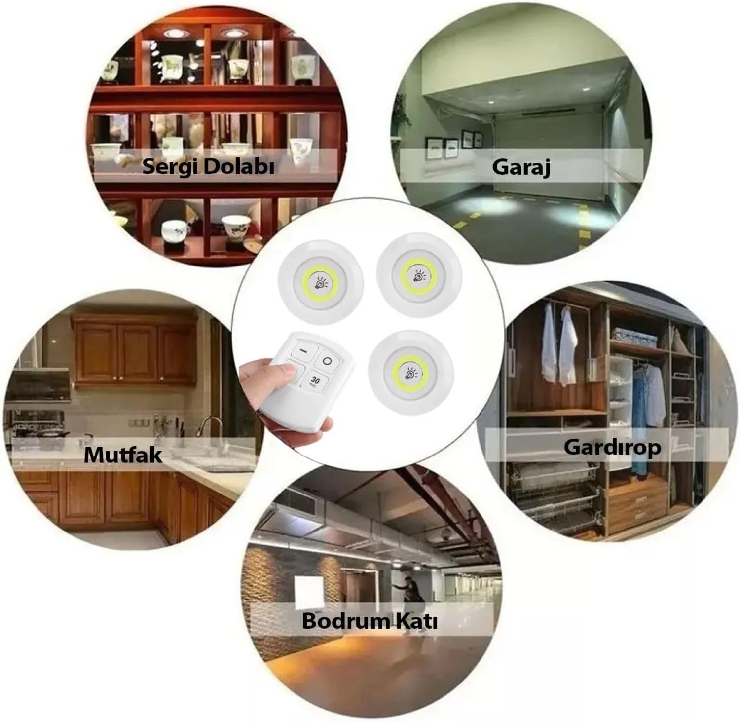 Orret Home Kablosuz Uzaktan Kumandalı LED Spot Lamba – 3’lü Pilli Set, Dolap Altı Işık, Gece Lambası, Dolap İçi Aydınlatma, Kumanda Kontrollü Mini Spot Lamba (Piller Kutuya Dahil Değildir)