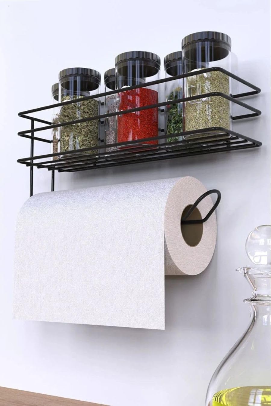 Orret Home Yapışkanlı Metal Raf – Kağıt Havlu Askılı Duvar Tipi Baharatlık ve Şampuanlık, Banyo ve Mutfak İçin Uygun, Delmeden Yapıştırmalı Metal Askılı Organizer Raf