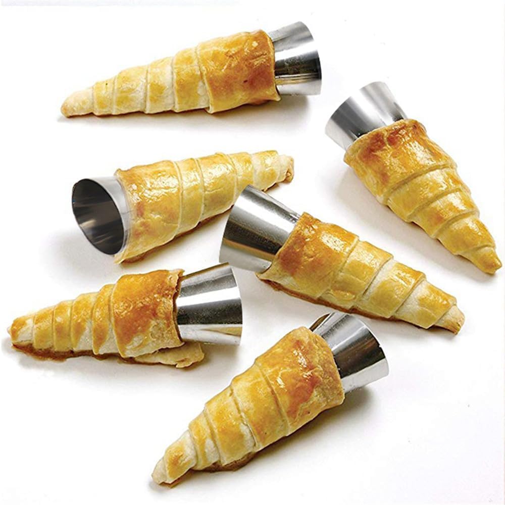 Orret Home 6’lı Paslanmaz Çelik Cannoli Kalıbı – Krem Rulo, Kruvasan, Külah ve Hamur Sarma İçin Koni Şekilli Pasta Kalıbı, Pastacılık Huni Seti-Kurabiye Kalıbı