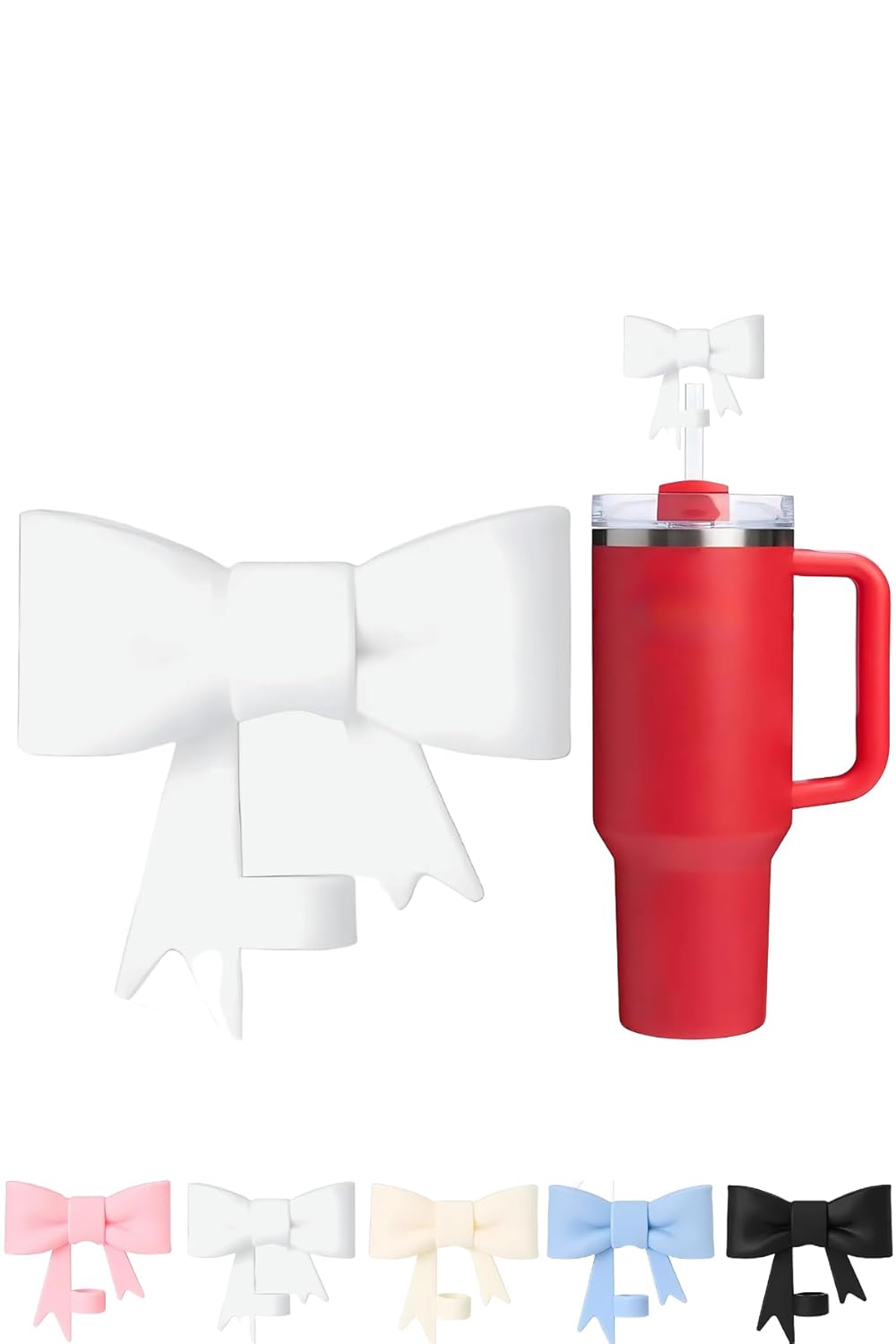 1 Adet Silikon Pipet Kapağı – Stanley Quencher ile Uyumlu 10 mm Pipetler için – Toz Koruyucu, Fiyonklu Tasarım – Beyaz Renk