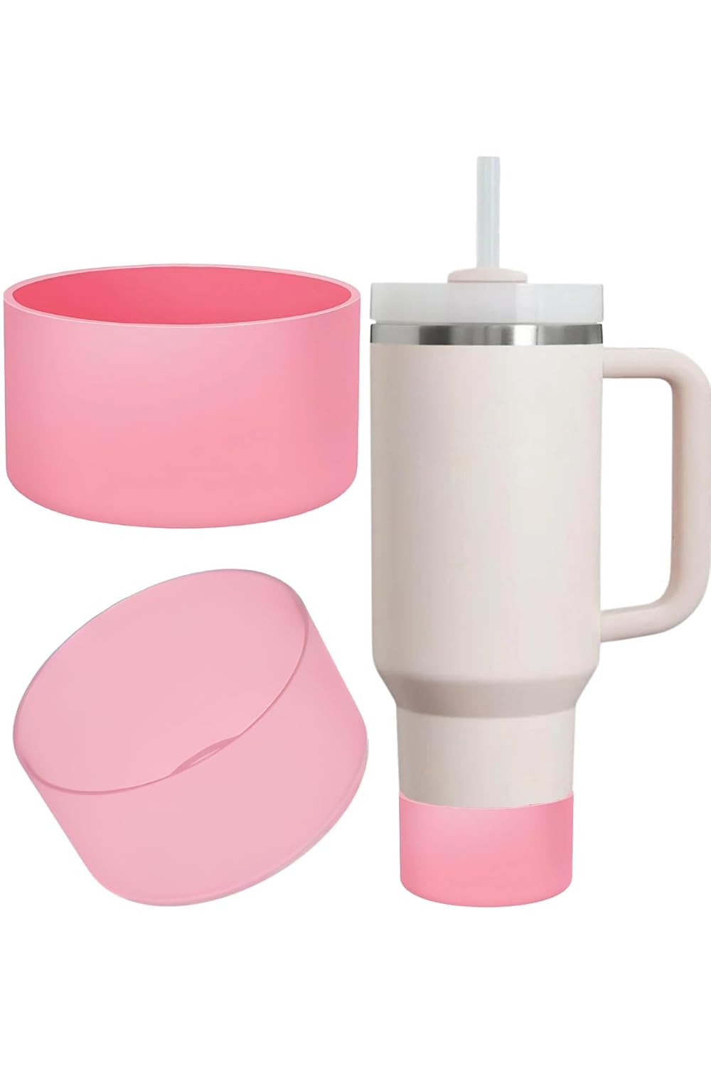 1 Adet Silikon Taban Koruyucu – Stanley Quencher 20/30/40 Oz ile Uyumlu – Bardak Altı Kılıfı, Kaymaz ve Sessiz Kullanım – Pembe Renk