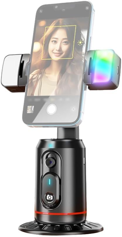 360° Döner Işıklı Akıllı Telefon Standı – Yüz Takibi, Otomatik Odaklama, Uzaktan Kumanda ve Tripod Uyumlu, Vlog, YouTube ve Video Görüşmeleri için Mükemmel