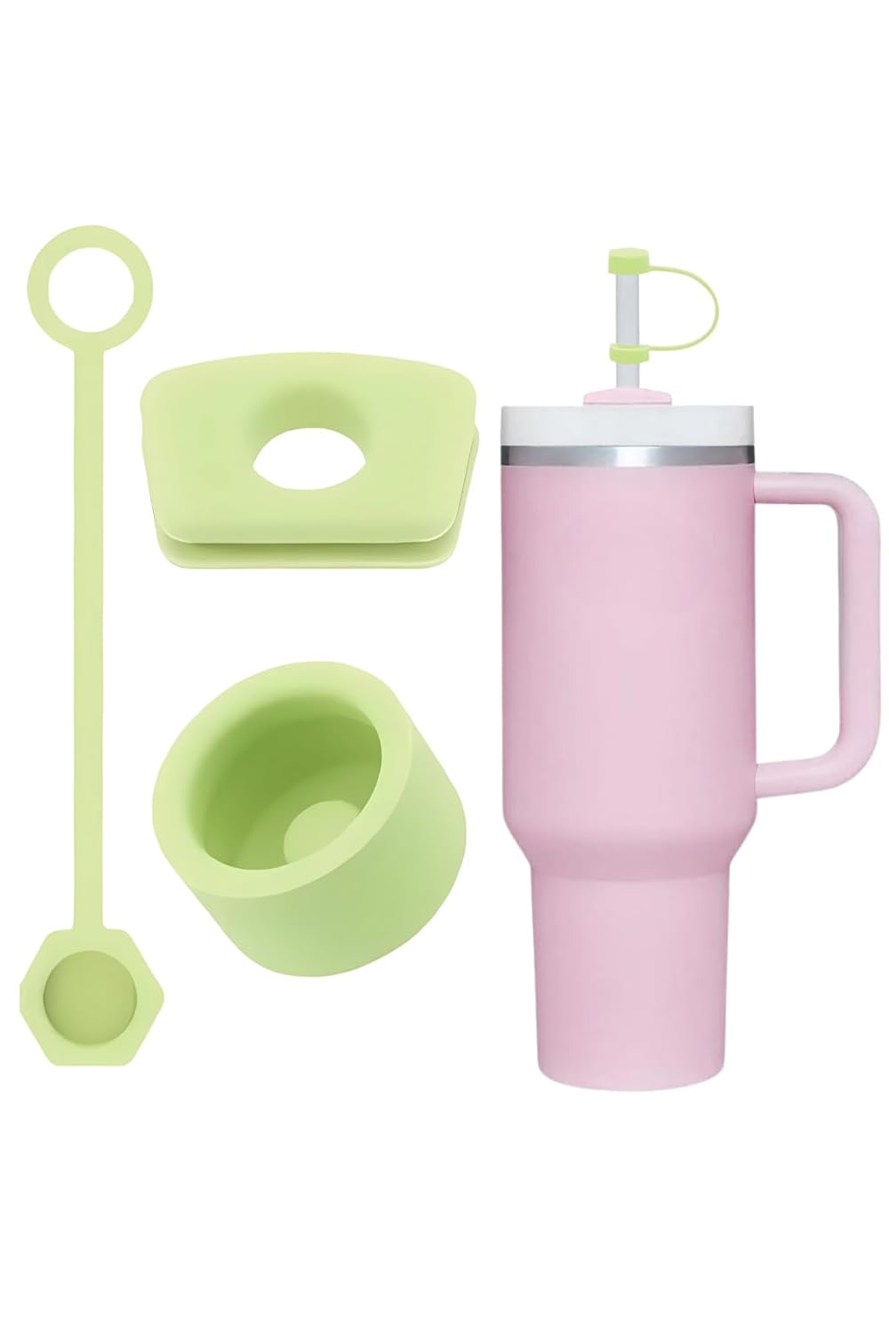1 Set (3 Parça) Silikon Sızdırmaz Kapak Seti – Stanley Quencher 30/40 Oz ile Uyumlu – Dökülmeye Dayanıklı Tıpa ve Pipet Ucu – Yeşil Renk