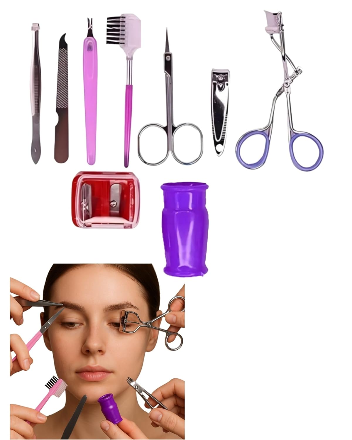 MTA HIGH-TECH 11 Parça Kaş, Kirpik ve Yüz Bakım Seti – Cımbız, Tırnak Makası, Kirpik Kıvırıcı, Kaş Fırçası, Ustura ve Yardımcı Ekipmanlarla Eksiksiz Güzellik Seti