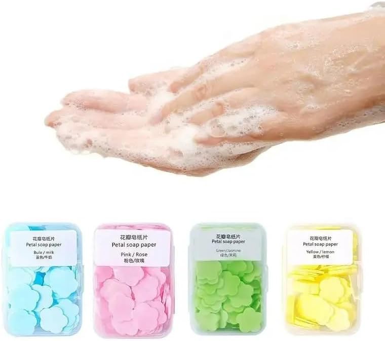 Orret Home 4 Kutu Parfümlü Mini Kağıt Sabun – 300 Yaprak Sihirli Eriyen Sabun, Taşınabilir El Temizleyici, Okul, Seyahat ve Günlük Kullanım İçin Mini Temizlik Yaprağı
